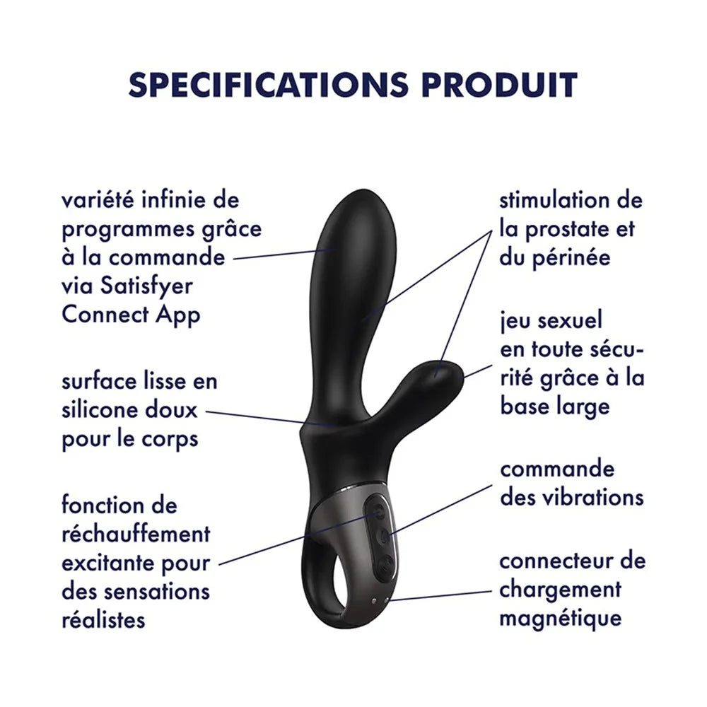 Vibromasseur rabbit noir USB, chauffant et connecté Heat Climax+