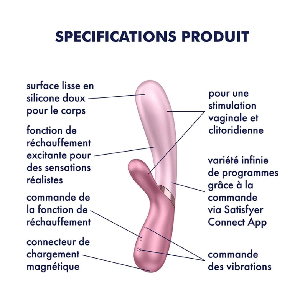 Vibromasseur rabbit rose chauffant USB connecté Hot Lover