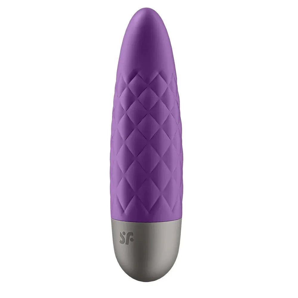 Vibromasseur violet en silicone texturé et rechargeable, compact et puissant pour plaisir et détente.